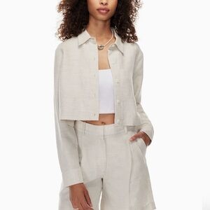 Wilfred Aritzia Proposal Cropped Linen Blend Shirt Oatmeal XS EUC